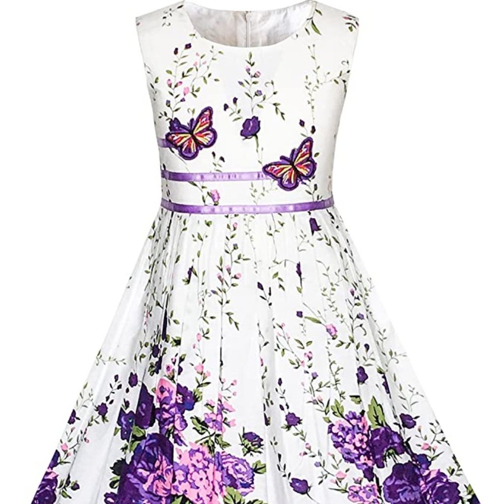 Sunny Fashion Girls Dress Rose Flower Double Bow Tie Party Sundress